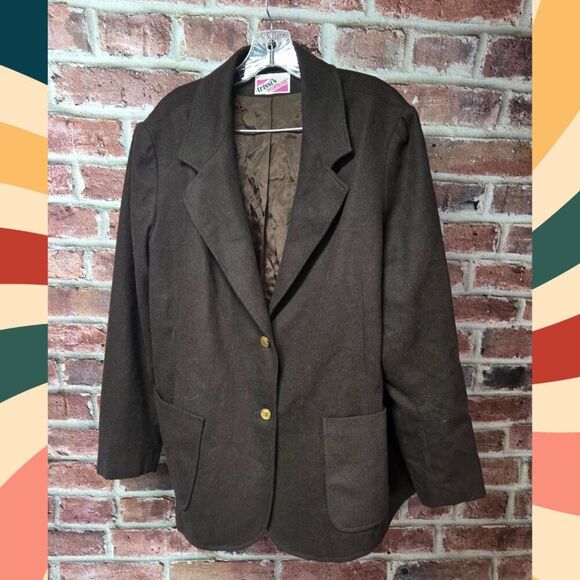 Trissis Blazer Jacket 44 | Vintage 90s Brown Wool Blend Single Breasted - Picture 5 of 6